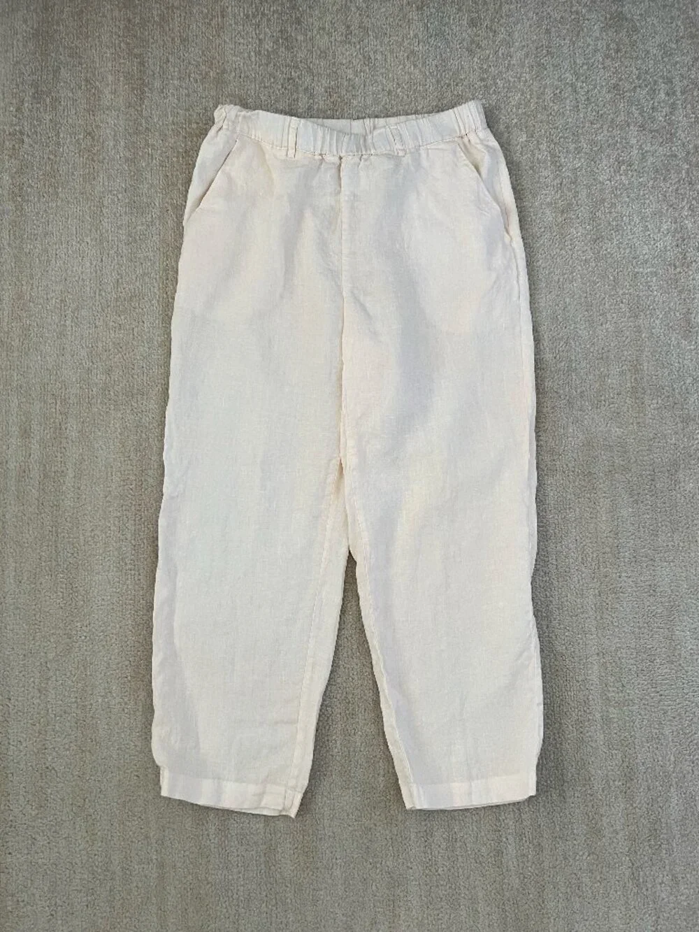 Quince 100% European Linen Pull On Pants S Elastic Waist Relaxed Straight Crop